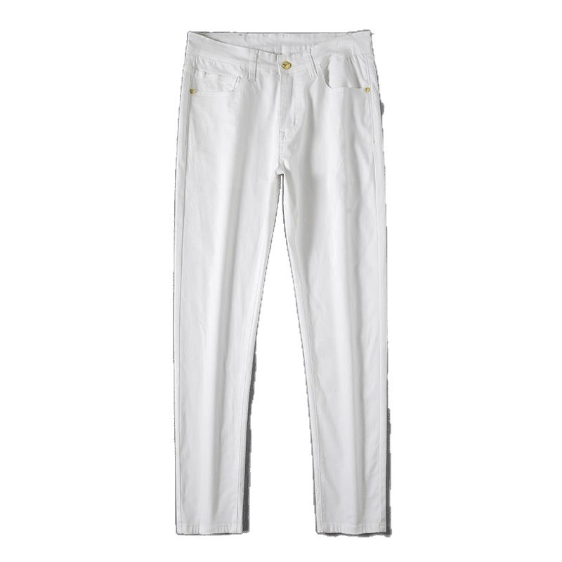Új fehér férfi farmernadrág, egyenes szárú, bő szabású, középkorú, kiváló minőségű rugalmas, lezser, tiszta fehér férfi nadrág, őszi stílus