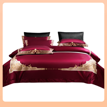 ◘ Комплект от четири италиански памучни кърпи с дълги нишки, 140 броя, червен, за сватбено легло във вила