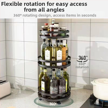 Virtuvės pasukamas prieskonių laikymo stovas, stalviršio kampinis pagardų aliejus, druskos padažas, acto butelis, stiklainis, daugiasluoksnis laikymo stovas