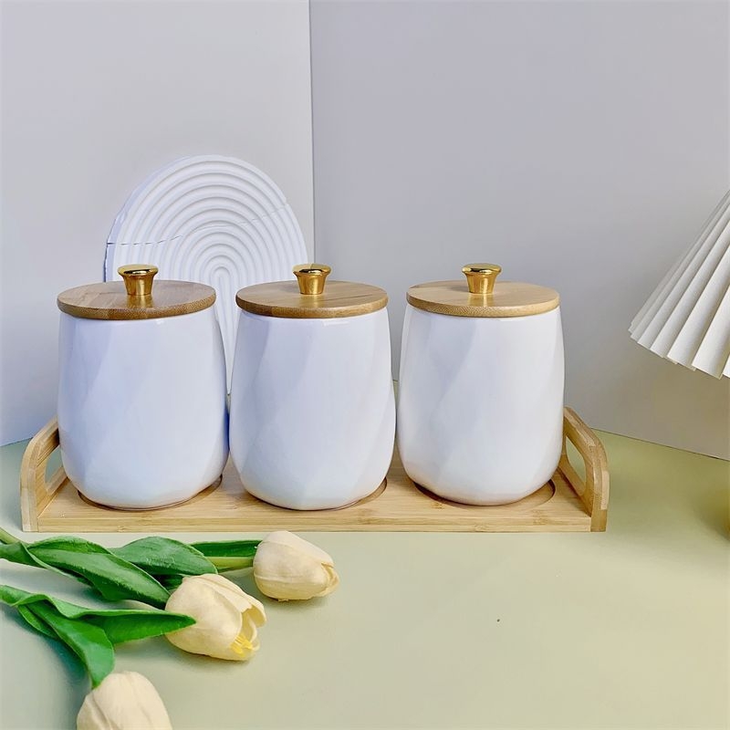 Kūrybingas keraminis sandarus stiklainis su bambuko dangteliu, virtuvės maistas, drėgmei atsparus, didelės vertės kavos arbatos stiklainis, birių indelių rinkinys namams