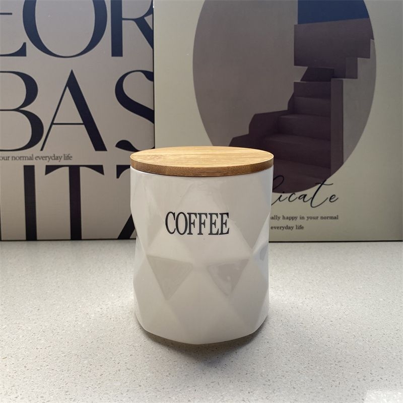 Kūrybingas keraminis sandarus stiklainis su bambuko dangteliu, virtuvės maistas, drėgmei atsparus, didelės vertės kavos arbatos stiklainis, birių indelių rinkinys namams