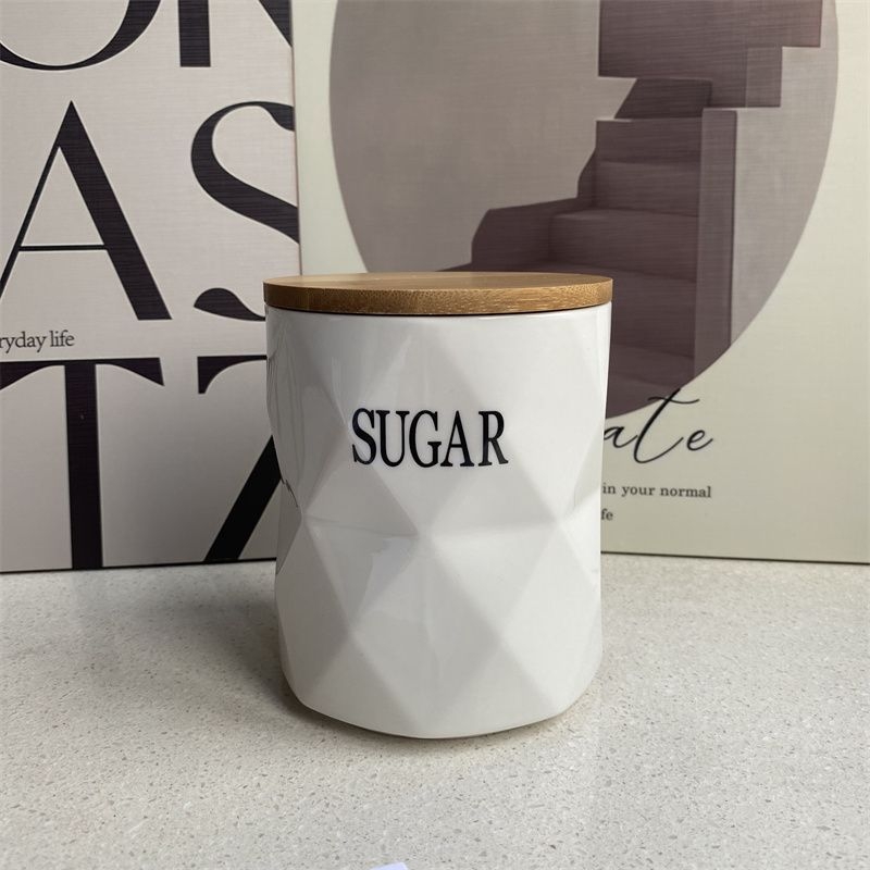 Kūrybingas keraminis sandarus stiklainis su bambuko dangteliu, virtuvės maistas, drėgmei atsparus, didelės vertės kavos arbatos stiklainis, birių indelių rinkinys namams