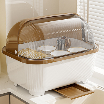 Διαφανές κουτί αποθήκευσης για μπολ και ξυλάκια με καπάκι, σχάρα αποστράγγισης για μπολ και πιάτα, σχάρα αποθήκευσης πιάτων κουζίνας, ντουλάπι