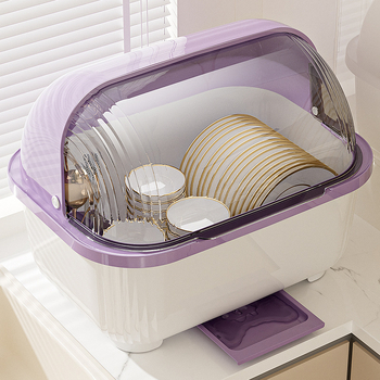Διαφανές κουτί αποθήκευσης για μπολ και ξυλάκια με καπάκι, σχάρα αποστράγγισης για μπολ και πιάτα, σχάρα αποθήκευσης πιάτων κουζίνας, ντουλάπι
