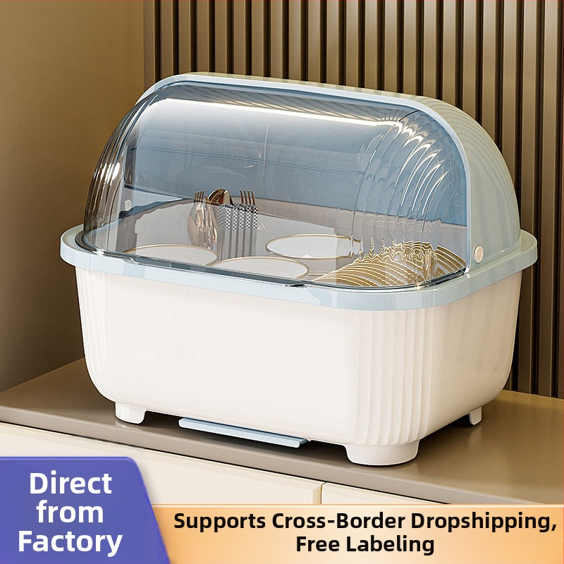 Átlátszó tál- és evőpálcika-tároló doboz fedéllel, csepegtetőtartó tálakhoz és tányérokhoz, konyhai edénytároló állvány, szekrény