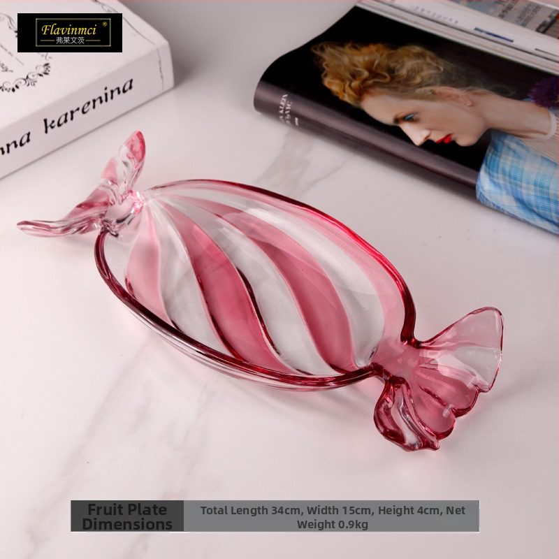 Spalvota stiklinė vaisių lėkštė Kūrybinga saldainių formos išdavimo lėkštė Saldainių lėkštė Namų apyvokos kambario džiovintų vaisių lėkštė Maisto lėkštė Vaisių lėkštė