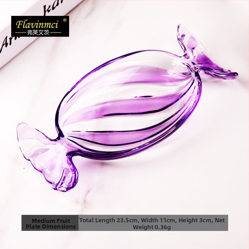 Spalvota stiklinė vaisių lėkštė Kūrybinga saldainių formos išdavimo lėkštė Saldainių lėkštė Namų apyvokos kambario džiovintų vaisių lėkštė Maisto lėkštė Vaisių lėkštė