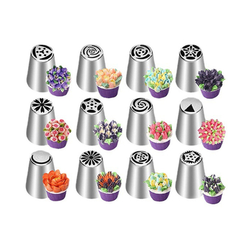 Rusiškų dekoravimo antgalių rinkinys iš 304 nerūdijančio plieno, vientisas kreminės dekoravimo antgalis, kepimo įrankis, formelė