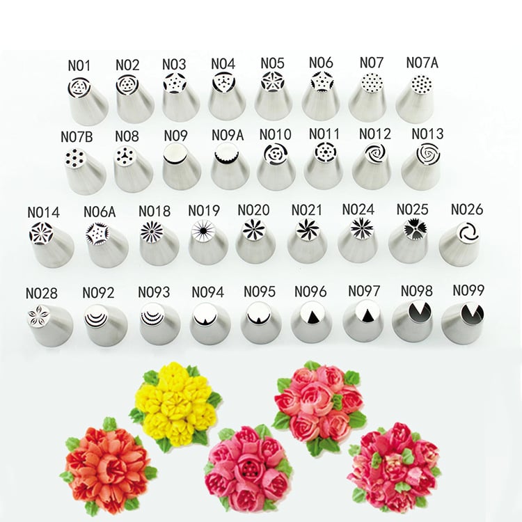 Rusiškų dekoravimo antgalių rinkinys iš 304 nerūdijančio plieno, vientisas kreminės dekoravimo antgalis, kepimo įrankis, formelė