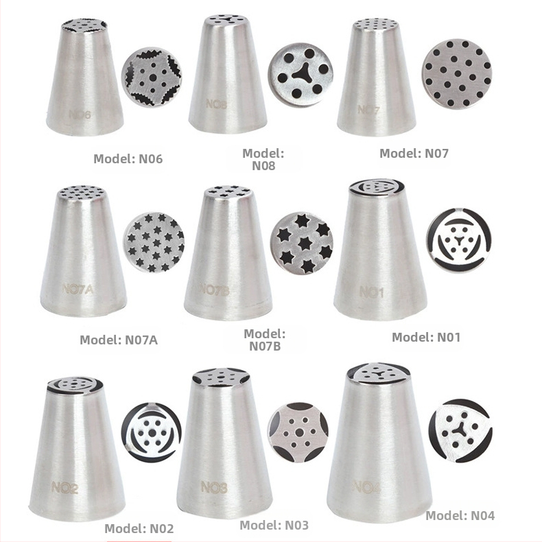 Rusiškų dekoravimo antgalių rinkinys iš 304 nerūdijančio plieno, vientisas kreminės dekoravimo antgalis, kepimo įrankis, formelė