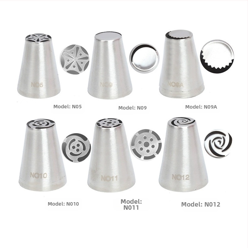 Rusiškų dekoravimo antgalių rinkinys iš 304 nerūdijančio plieno, vientisas kreminės dekoravimo antgalis, kepimo įrankis, formelė