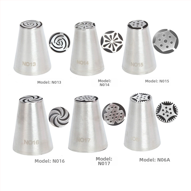 Rusiškų dekoravimo antgalių rinkinys iš 304 nerūdijančio plieno, vientisas kreminės dekoravimo antgalis, kepimo įrankis, formelė