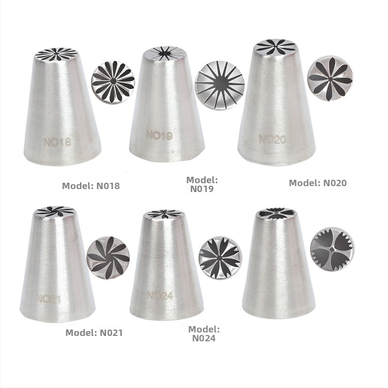 Rusiškų dekoravimo antgalių rinkinys iš 304 nerūdijančio plieno, vientisas kreminės dekoravimo antgalis, kepimo įrankis, formelė