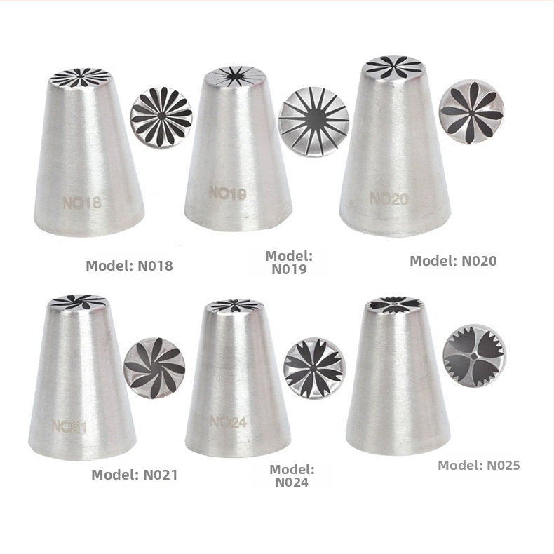 Rusiškų dekoravimo antgalių rinkinys iš 304 nerūdijančio plieno, vientisas kreminės dekoravimo antgalis, kepimo įrankis, formelė