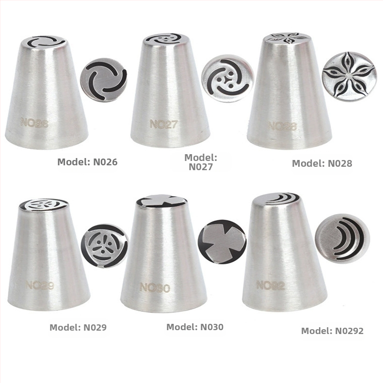 Rusiškų dekoravimo antgalių rinkinys iš 304 nerūdijančio plieno, vientisas kreminės dekoravimo antgalis, kepimo įrankis, formelė