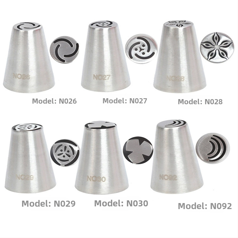 Rusiškų dekoravimo antgalių rinkinys iš 304 nerūdijančio plieno, vientisas kreminės dekoravimo antgalis, kepimo įrankis, formelė