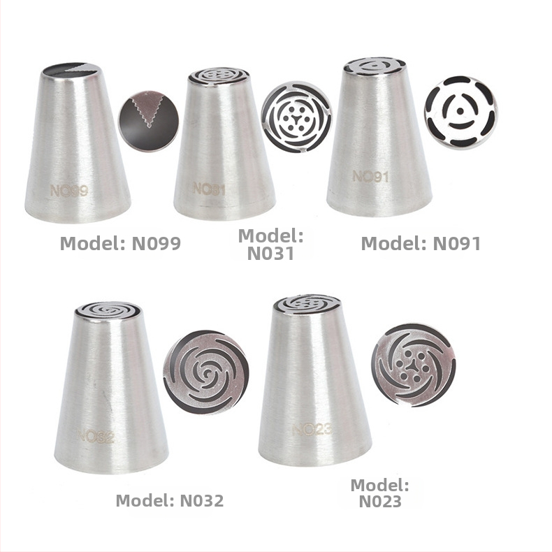 Rusiškų dekoravimo antgalių rinkinys iš 304 nerūdijančio plieno, vientisas kreminės dekoravimo antgalis, kepimo įrankis, formelė