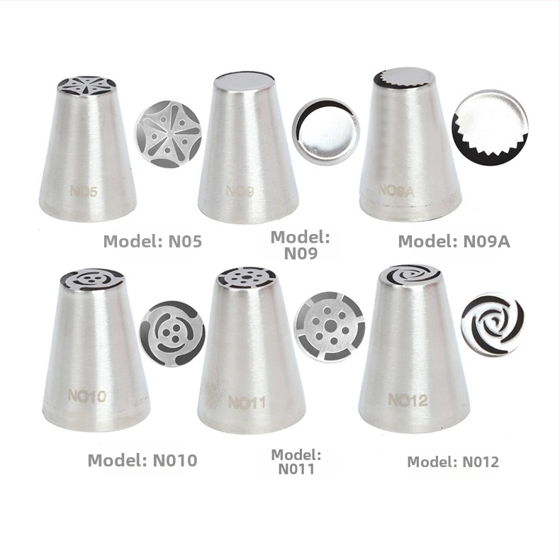 Rusiškų dekoravimo antgalių rinkinys iš 304 nerūdijančio plieno, vientisas kreminės dekoravimo antgalis, kepimo įrankis, formelė