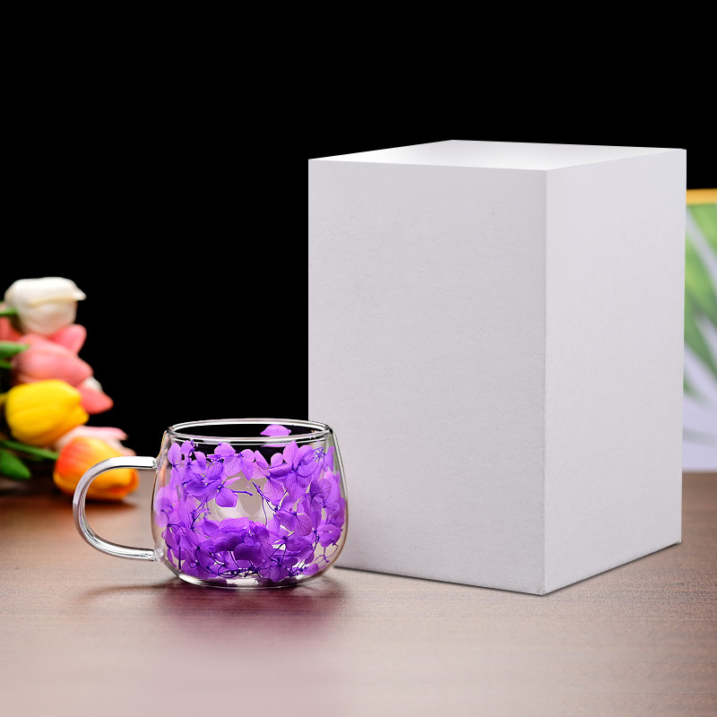 Határokon átnyúló univerzális internetes híresség valódi virág kétrétegű üveg magas színű értékű kísérő ajándék kávéscsésze boroszilikát egyszerű csésze