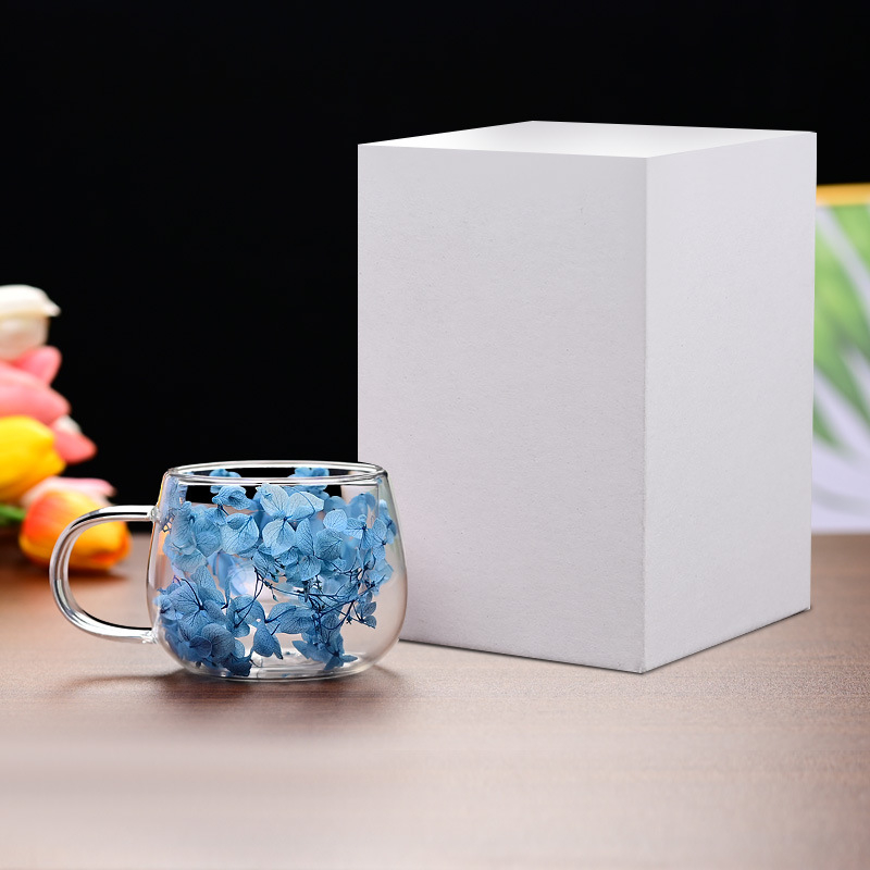 Határokon átnyúló univerzális internetes híresség valódi virág kétrétegű üveg magas színű értékű kísérő ajándék kávéscsésze boroszilikát egyszerű csésze