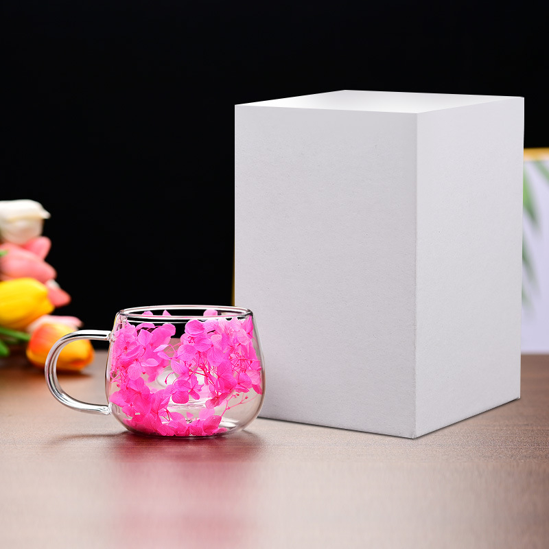 Határokon átnyúló univerzális internetes híresség valódi virág kétrétegű üveg magas színű értékű kísérő ajándék kávéscsésze boroszilikát egyszerű csésze