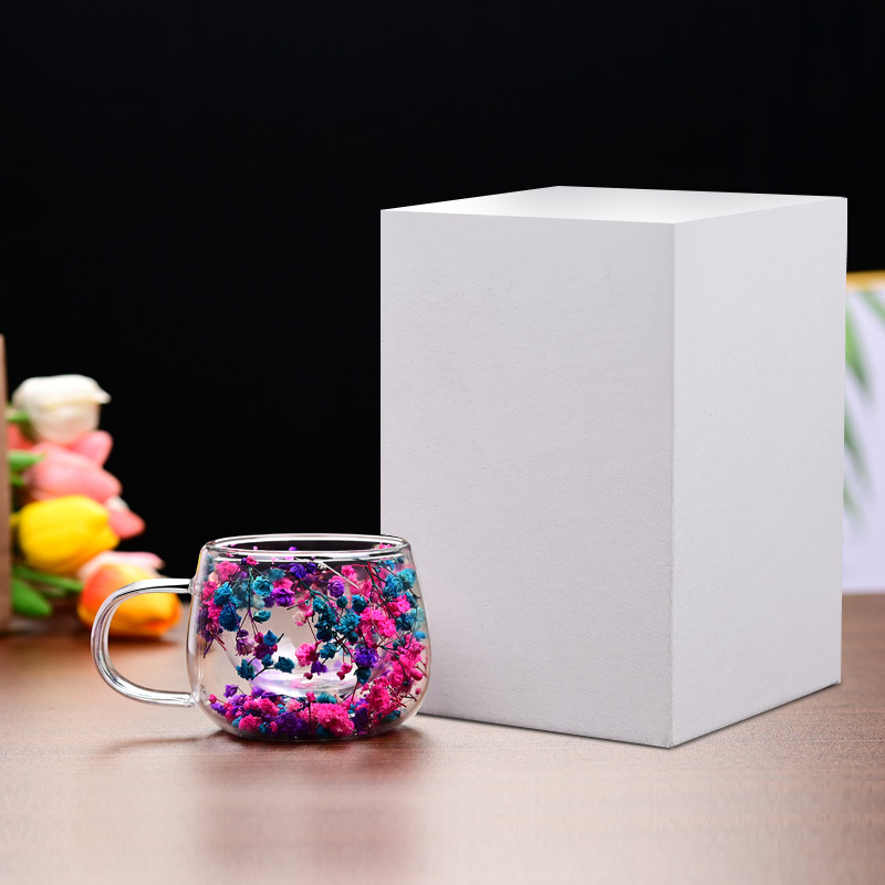 Határokon átnyúló univerzális internetes híresség valódi virág kétrétegű üveg magas színű értékű kísérő ajándék kávéscsésze boroszilikát egyszerű csésze
