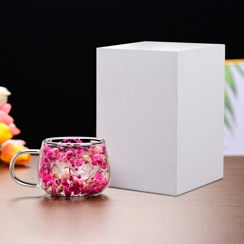 Határokon átnyúló univerzális internetes híresség valódi virág kétrétegű üveg magas színű értékű kísérő ajándék kávéscsésze boroszilikát egyszerű csésze