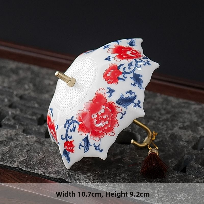 Kūrybingas mėlynas ir gėlėtas skėtis su arbatos nuotėkiu arbatos filtras keraminis arbatos filtras arbatos ceremonijos aksesuarai arbatos staliukas arbatos stalo dekoracijos papuošalai