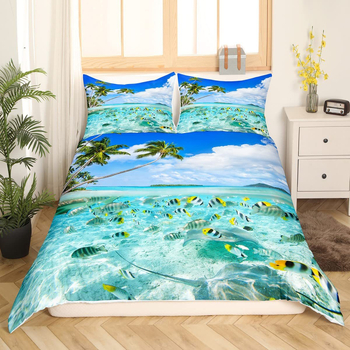 Kryžminio pasienio vandenyno paplūdimio Havajų atogrąžų jūros žuvų spausdintas antklodės užvalkalas miegamojo svečių kambario patalynės dekoravimui