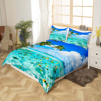 Kryžminio pasienio vandenyno paplūdimio Havajų atogrąžų jūros žuvų spausdintas antklodės užvalkalas miegamojo svečių kambario patalynės dekoravimui