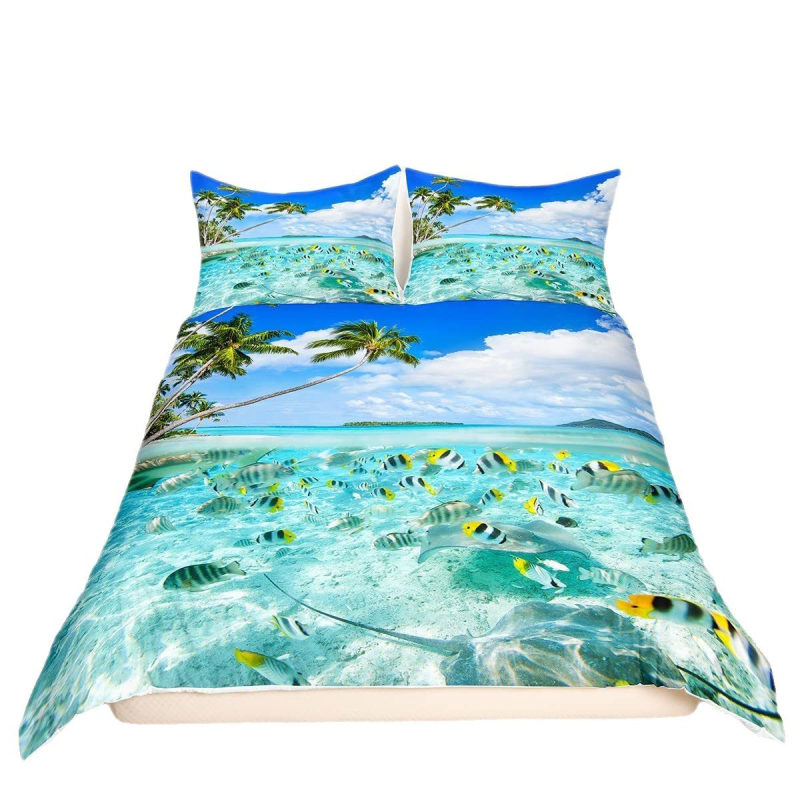 Kryžminio pasienio vandenyno paplūdimio Havajų atogrąžų jūros žuvų spausdintas antklodės užvalkalas miegamojo svečių kambario patalynės dekoravimui