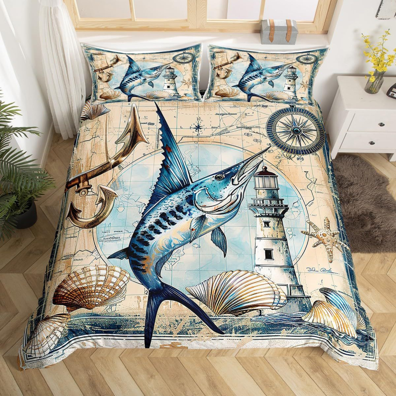 Kryžminio pasienio vandenyno paplūdimio Havajų atogrąžų jūros žuvų spausdintas antklodės užvalkalas miegamojo svečių kambario patalynės dekoravimui