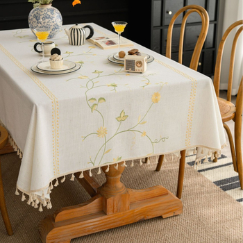 Yimanqiyun Σκανδιναβικό Στυλ Τραπεζομάντιλου Ύφασμα Λουλουδιών Κεντημένο Τετράγωνο Τραπεζομάντιλο από Βαμβάκι και Λινό Καλλιτεχνικό Κάλυμμα Τραπεζιού Σαλονιού