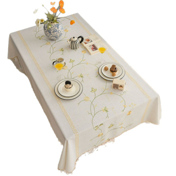 Yimanqiyun Σκανδιναβικό Στυλ Τραπεζομάντιλου Ύφασμα Λουλουδιών Κεντημένο Τετράγωνο Τραπεζομάντιλο από Βαμβάκι και Λινό Καλλιτεχνικό Κάλυμμα Τραπεζιού Σαλονιού