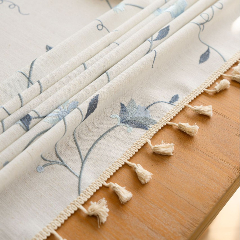 Yimanqiyun skandináv stílusú terítő anyagból, virágos bojtos, hímzett, négyzet alakú terítő, pamut és lenvászon művészi dohányzóasztal-huzat