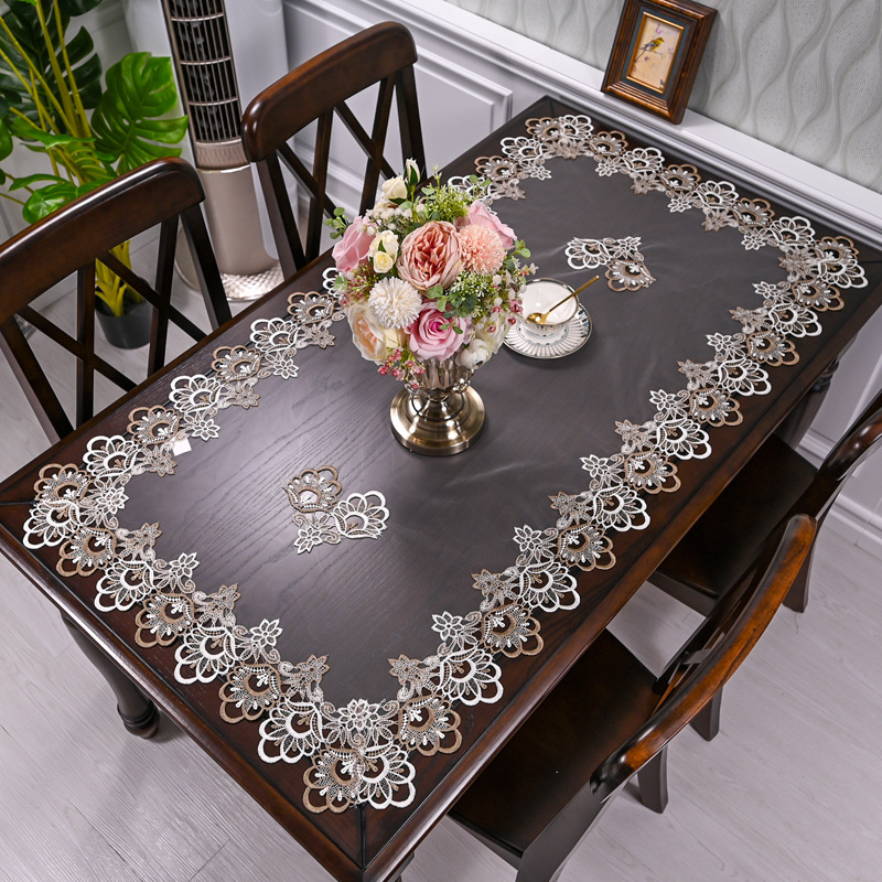Csipke dohányzóasztal terítő téglalap alakú étkezőasztal párna szövet porálló huzat szövet háló étkezőasztal dekoratív szőnyeg európai stílusú dohányzóasztal terítő
