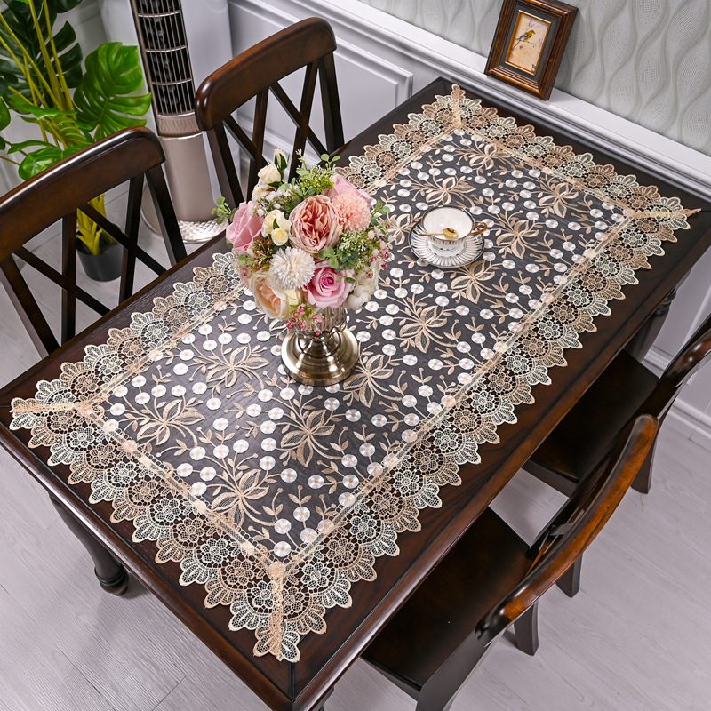 Csipke dohányzóasztal terítő téglalap alakú étkezőasztal párna szövet porálló huzat szövet háló étkezőasztal dekoratív szőnyeg európai stílusú dohányzóasztal terítő