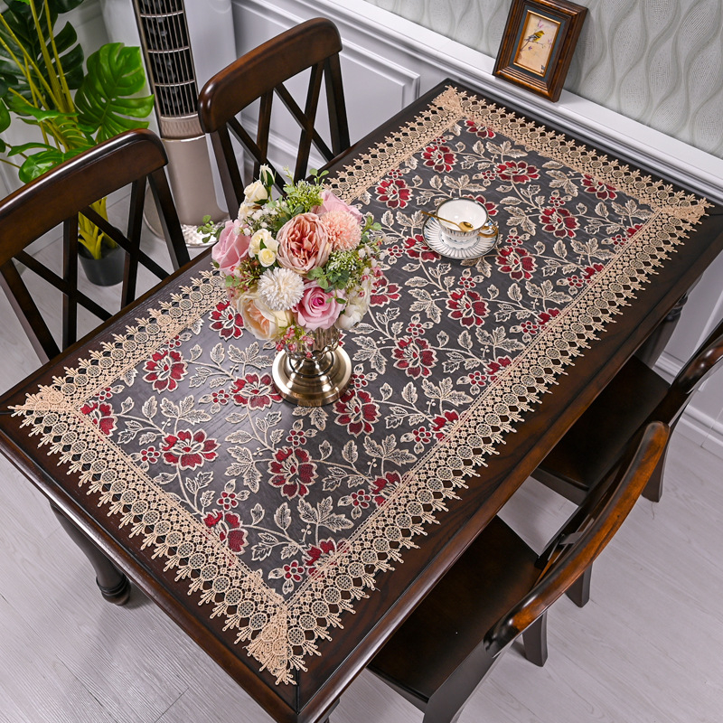 Csipke dohányzóasztal terítő téglalap alakú étkezőasztal párna szövet porálló huzat szövet háló étkezőasztal dekoratív szőnyeg európai stílusú dohányzóasztal terítő