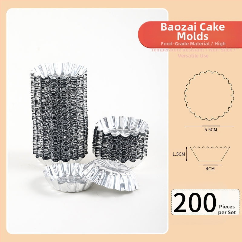 Ühekordselt kasutatav krüsanteemikoogi vorm, ümmargune plekkfooliumist tass, munakoogipuding, hobuserauakujuline koogisupi täidisekott, plekk-paberikauss