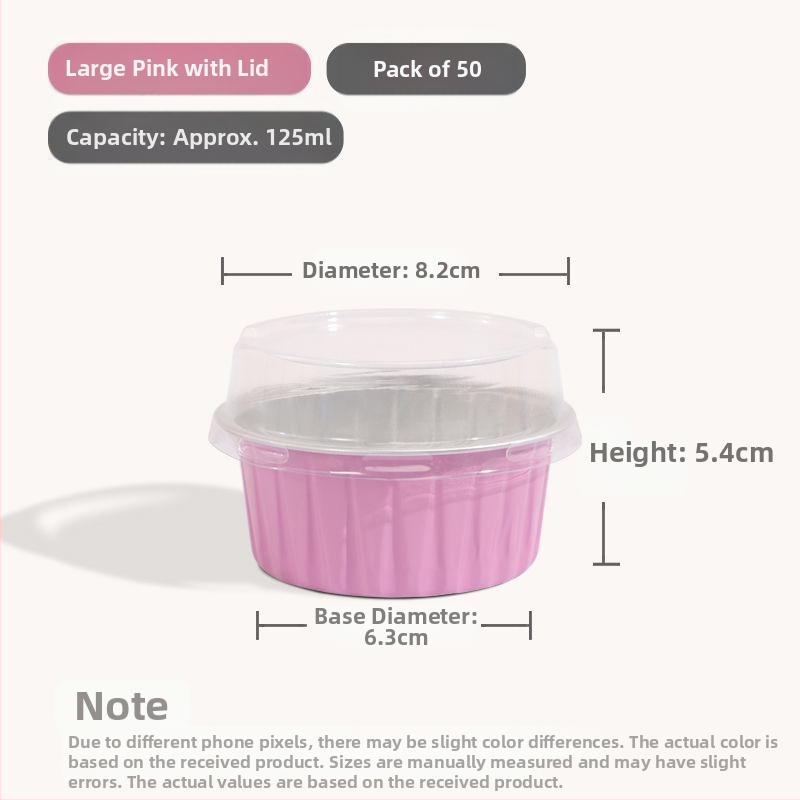 Ühekordselt kasutatav krüsanteemikoogi vorm, ümmargune plekkfooliumist tass, munakoogipuding, hobuserauakujuline koogisupi täidisekott, plekk-paberikauss