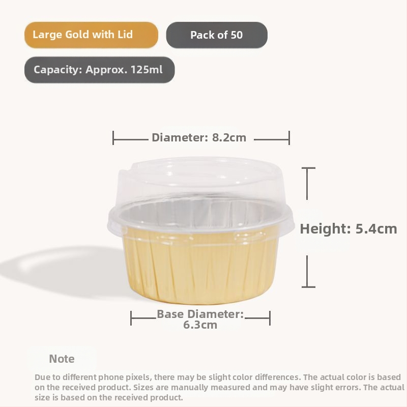 Ühekordselt kasutatav krüsanteemikoogi vorm, ümmargune plekkfooliumist tass, munakoogipuding, hobuserauakujuline koogisupi täidisekott, plekk-paberikauss