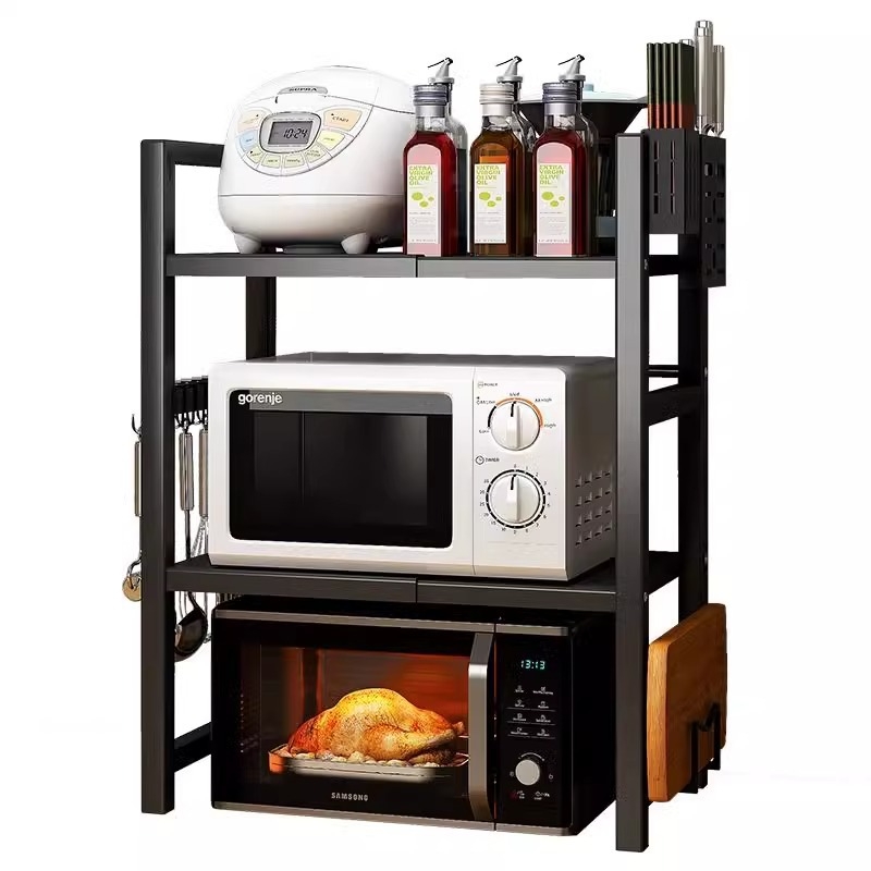 Köögi mikrolaineahju riiul hoiuriiul mitmekihiline multifunktsionaalne ahju lauapealne hoiuriiul majapidamise kahekihiline teleskoopriiul