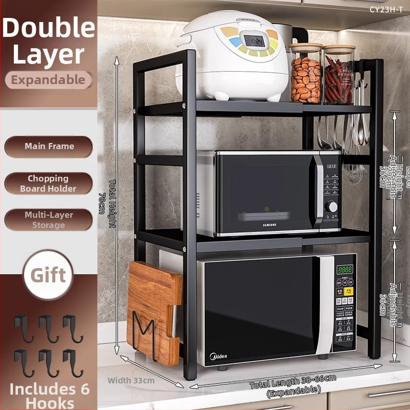 Köögi mikrolaineahju riiul hoiuriiul mitmekihiline multifunktsionaalne ahju lauapealne hoiuriiul majapidamise kahekihiline teleskoopriiul