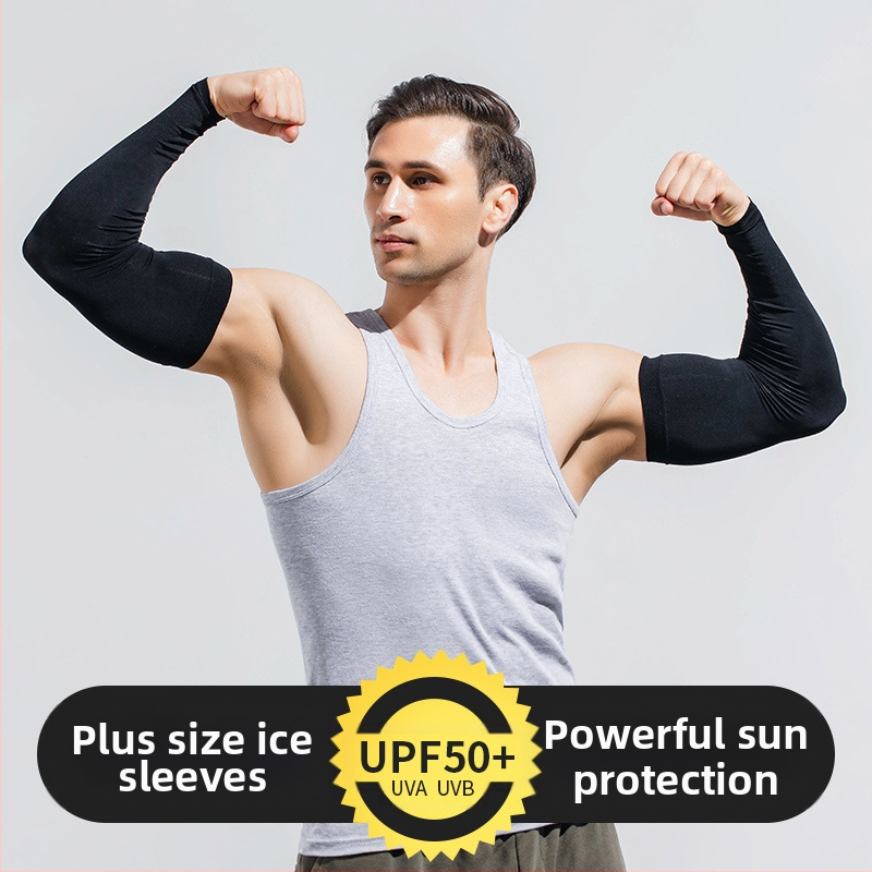 Слънцезащитни ръкави за мъже, големи размери, широки предпазители за ръце, плюс дебели и уголемени ръкави от ледена коприна, слънцезащита, UV защита за ръце