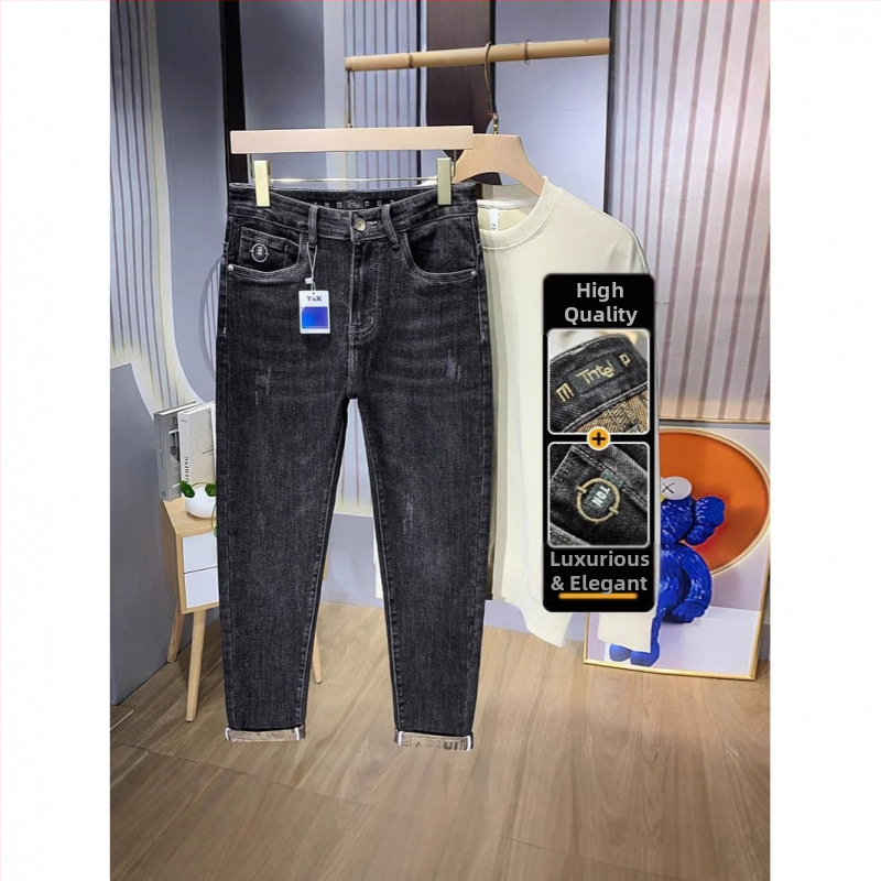 Pánske jeans s elastickým materiálom - Vintage štýl, rovný strih, kórejský štýl, voľnočasové nohavice pre všetky ročné obdobia