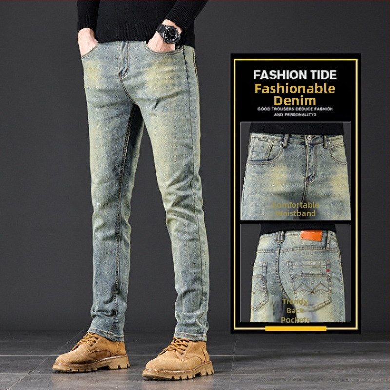 Tavaszi és őszi új koreai stílusú farmernadrág férfiaknak, divatos márkájú retró, karcsúsított, csípős, rugalmas, alkalmi, hosszú nadrág férfiaknak