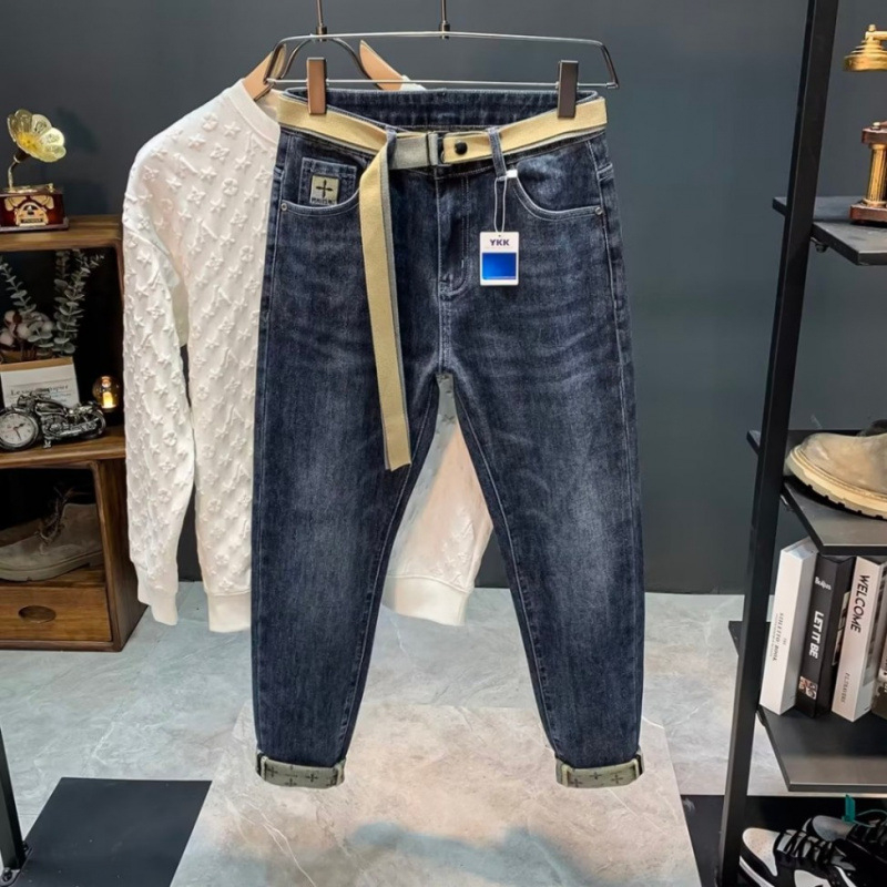 Tavaszi és őszi új koreai stílusú farmernadrág férfiaknak, divatos márkájú retró, karcsúsított, csípős, rugalmas, alkalmi, hosszú nadrág férfiaknak