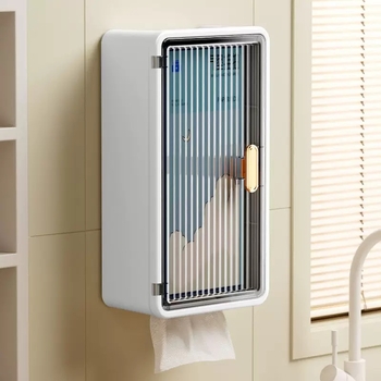 Κουτί χαρτομάντιλων μπάνιου, επιτοίχιο κουτί χαρτομάντιλων χωρίς τρυπήματα, αδιάβροχο κουτί αποθήκευσης πετσετών τουαλέτας, μεγάλη σχάρα αποθήκευσης