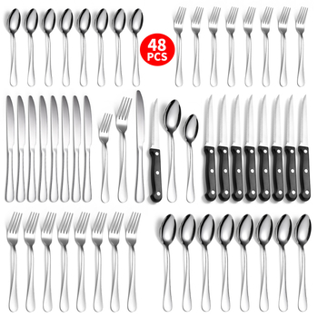 Tarpvalstybinis karšto pardavimo „Amazon 1010“ nerūdijančio plieno kepsnio peilis, šakutė ir šaukštas, 72/48/24 dalių buitinių stalo įrankių rinkinys