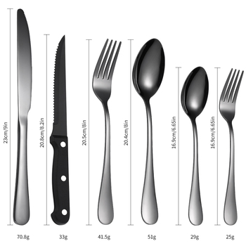 Tarpvalstybinis karšto pardavimo „Amazon 1010“ nerūdijančio plieno kepsnio peilis, šakutė ir šaukštas, 72/48/24 dalių buitinių stalo įrankių rinkinys